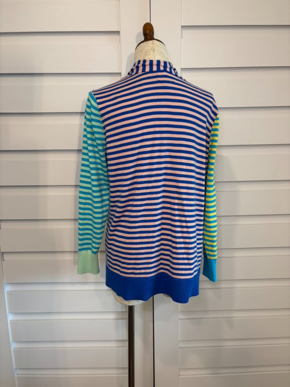 Lands' End Cotton Open Front Striped Colorblock Soft & Comfy Cardigan Sweater - Picture 8 of 12